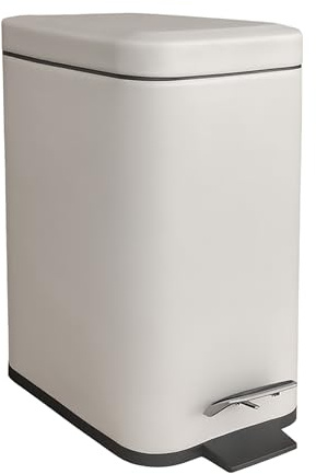 Relaxdays Mülleimer Bad, 5 Liter, Kosmetikeimer mit Soft-Close, Matte Optik, entnehmbarer Inneneimer, Treteimer, beige