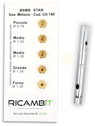 Kit 5 Ugelli Metano 6MB con Chiave Misure Diverse per Piano Cottura