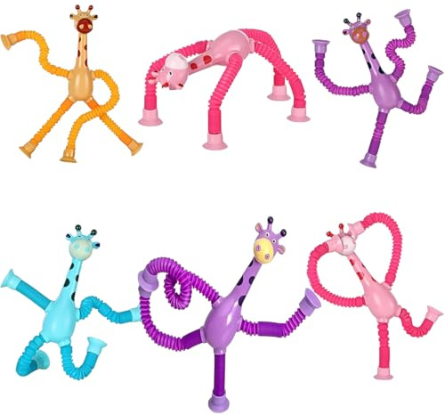 Pack of 6 Telescopic Suction Cup Giraffe Toy, Saugnapf Spielzeug Teleskop, Saugnapf Spielzeug Baby, Funny Educational Stress Relief für autistische Kinder und Erwachsene