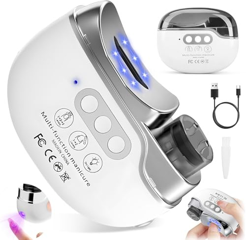 Electric Nail Clippers, 4-in-1 Multi-Functional Electric Nail Trimmer for Seniors & Babies, 3 Speeds, with LED Light, Catcher and Gel Lamp, Painless Toenail/Fingernail Clippers