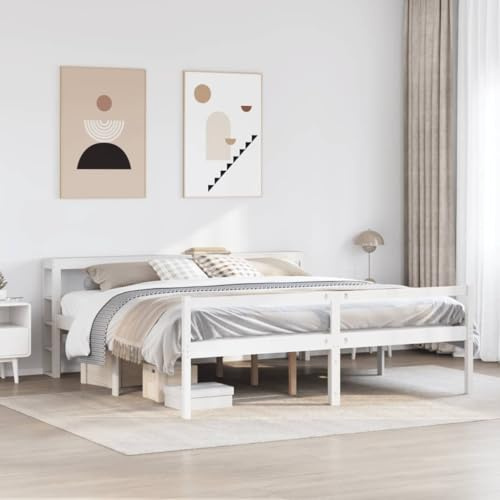 Ordellia Seniorenbett Massivholz Kiefer Weiß 200x200 cm, Hoher Einstieg 44cm, Plattformbett mit Kopfteil, Schlafzimmer Möbel, Robustes Bettgestell für Senioren
