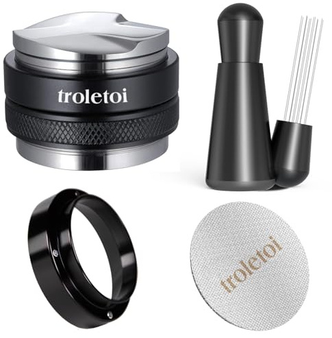 troletoi 51mm Espresso Zubehör Set, 2-in-1 Tamper und Kaffee Distributor, WDT Tool, Dosiertrichter und Puck Screen, kompatibel mit De’Longhi 51 mm Siebträgern, Barista Zubehör