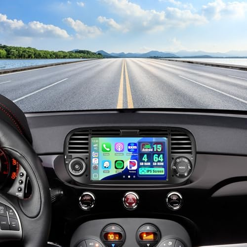 4+64G 7 Autoradio Android per FIAT 500 2007-2015 | IPS Touchscreen Wireless Carplay Autoradio 2 DIN GPS Navi Bluetooth 5.0 WiFi FM/RDS Retrocamera EQ Comandi al Volante 4+64G