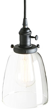 PathsOn Industrial Vintage Modern Edison Hanging Pendant Ceiling Light Fixture Loft Bar Kitchen Chandelier Decorative Lighting with Bell Clear Glass Light Shade E27 (Black)