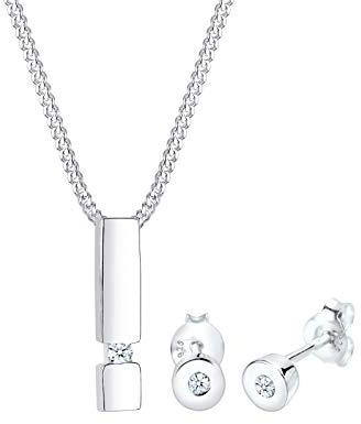 Elli DIAMONDS Schmuckset Damen Ohrstecker Geo Anhänger Solitär mit Diamant (0.09 ct.) in 925 Sterling Silber
