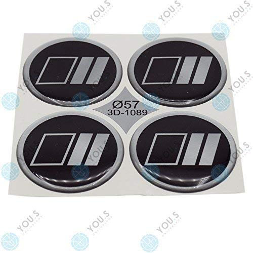 4 x YOU.S Nabenkappen Silikon Aufkleber 57,0 mm - schwarz silber Logo selbstklebend