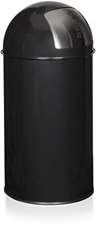 hjh OFFICE 741008 Mülleimer XXL Push 50L Schwarz Retro Abfallsammler mit Push-Klappe