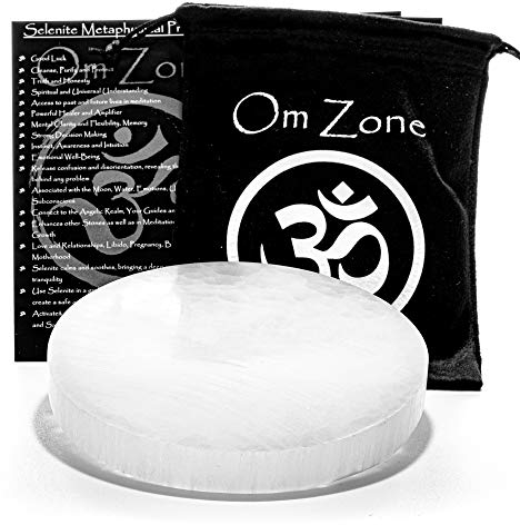 Om Zone Reiki Charged XXL 6-inch Round Moroccan Selenite Charging Plate Polished Flat Crystal Disc for Cleansing and Charging Crystals and Healing Stones