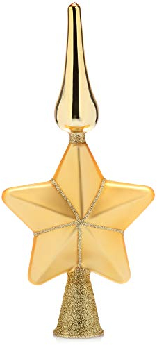 com-four® Weihnachtsbaumspitze glänzend - Christbaumspitze aus echtem Glas für Weihnachten - Tannenbaumspitze mit Stern (29cm - Stern Inkagold)