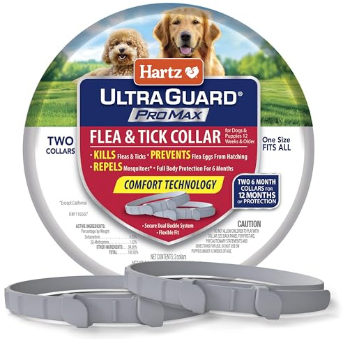 Hartz UltraGuard ProMax Flea & Tick Collar for Dogs I 12 Months Protection I Soft & Comfortable Flea & Tick Prevention I 2 Pack,Gray