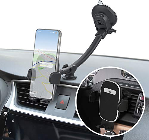 Wicked Chili extra Lange KFZ Handyhalterung mit Schwanenhals für Auto, LKW, Transporter, Universal kompatibel mit iPhone 15 14 13, Samsung Galaxy, Pixel, vibrationsfrei (2in1 mit Lüfter Halterung)