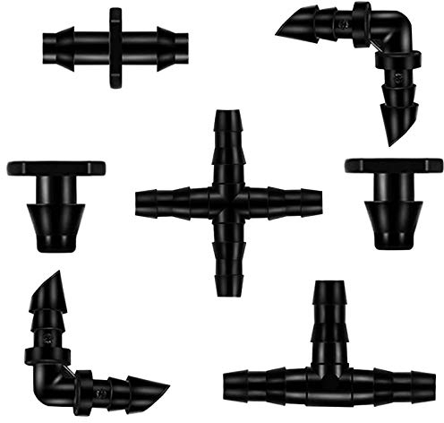 300Pcs Barbed Connectors Irrigation Fittings Kit, HOINCO Drip Irrigation Barbed Connectors for 1/4 Inch Tube, for Flower Pot Garden Lawn (Elbows, End Plug, Straight Barbs, Tees, 4-Way Coupling)