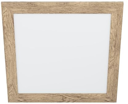 EGLO LED Panel Piglionasso mit Holz Deko-Rahmen | Deckenlampe Holz in Hell-Braun geflammt, Küchenlampe, Bürolampe, LED Flurlampe Decke neutralweiß, L x B 50 cm