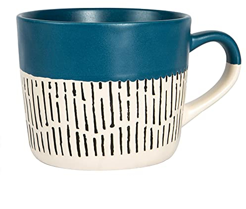 Nicola Spring Ceramic Coffee Mug - 475ml - Blue Dipped Dash Stoneware Coffee Cups Dishwasher & Microwave Safe Large Tea Mugs for Hot Drinks, Hot Chocolate, Tea
