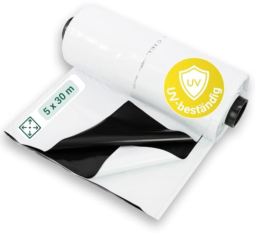 dm-folien gmbh Silofolie 5 x 30 m auf Rolle I Reißfeste Abdeckfolie für den Außeneinsatz I Silagefolie wetterfest & 15 Monate UV-beständig I Baufolie schwarz/weiß I Folienstärke 0,150 mm