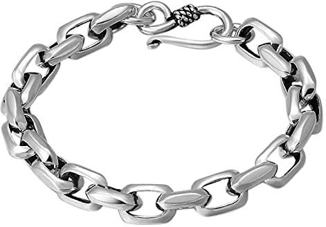ForFox Pulsera de eslabones rectangulares grandes de plata de ley 925 lisa para hombre y niño 8mm 20cm