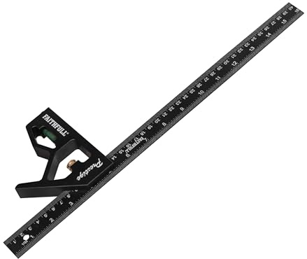 Faithfull Prestige Combination Square Black Aluminium 400mm (16in) – Multi-Function Measuring & Layout Tool with Spirit Level & Marking Scribe for Woodworking & Metalwork