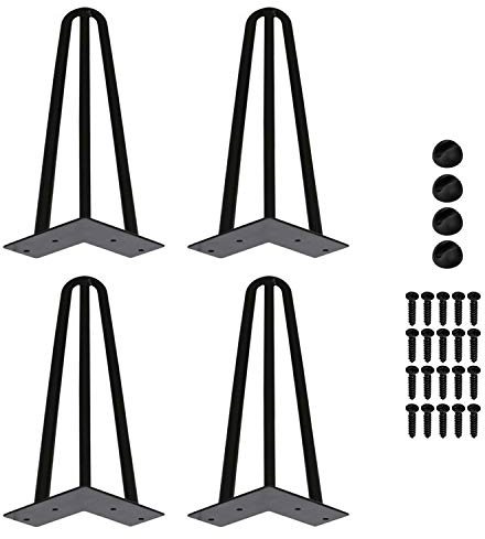 Lospitch Hairpin Legs, 4er Set, 3 Streben, Haarnadel Tischbein Metall Möbelfüße für Hocker, Tisch & Schrank, 15 cm hoch, Mit Freie Bodenschoner und Schrauben