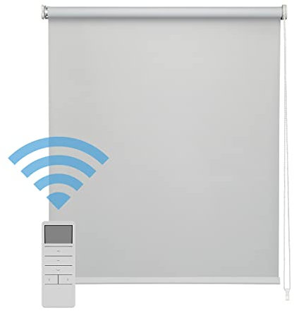 Easydeco - Blackout Roller Blind with Battery Motor - Opaque (Grey, 90_x_250_cm)