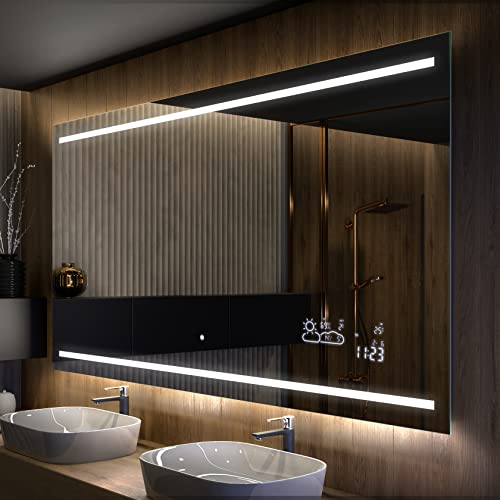 Artforma Badspiegel 120x70 cm mit LED Beleuchtung - Wählen Sie Zubehör - Individuell Nach Maß - Beleuchtet Wandspiegel Lichtspiegel Badezimmerspiegel - LED Farbe zu Wählen L23