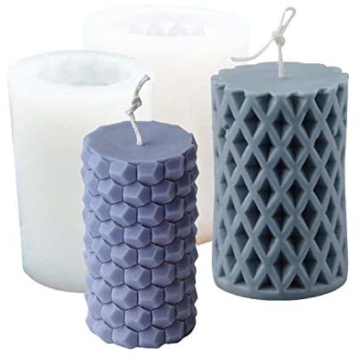 2Pcs Kerzenformen zum Gießen, Kerzen Selber Machen Set, SunTaYon DIY Wabenmuster und Diamantloch Bubble Duftkerzen Silikonform Kerzengießform Formen für Kinder, Stumpenkerzen Passend für Weihnachten