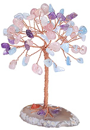Jovivi Mini Albero della Vita Soprammobile in Cristallo FengShui Decorazione Portafortuna Albero di Cristallo Ornamneto Pietra Regalo-3colori 1