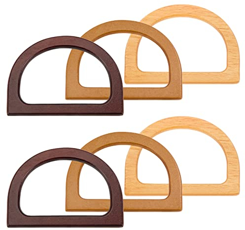 Taschengriffe Holz 6 Stück D-Form Handtasche Griff Ersatz DIY Tasche Griff Zubehör für Handgemachte Strandtasche Handtaschen Geldbörse