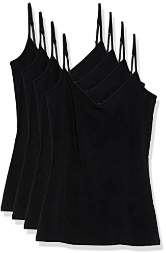 Amazon Essentials Camiseta Interior Ajustada de Punto con Cuello de Pico (Disponible en Tallas Grandes) Mujer, Pack de 4, Negro, XS