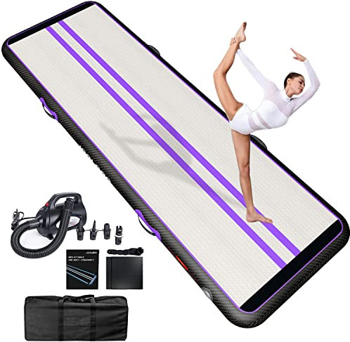 JOOLOOG Premium Inflatable Gymnastics Mat, 4m x 1m x 20cm Tumble Track Air Mat for Home Training, Tumbling Mat with Pump for Kids Indoor Gymnastics, Outdoor Practice Tumbling & Yoga, Purple Black