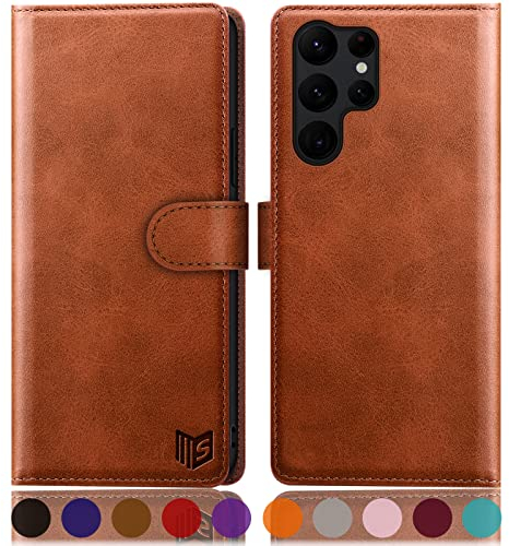 SUANPOT [RFID Schutz für Samsung Galaxy S23 Ultra Hülle PU Leder Handyhülle Lederhülle Klapphülle Kartenfach Flip Cover für Samsung S23 Ultra Handy hülle Leather Wallet Phone Case Hellbraun
