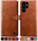 SUANPOT [RFID Schutz für Samsung Galaxy S23 Ultra Hülle PU Leder Handyhülle Lederhülle Klapphülle Kartenfach Flip Cover für Samsung S23 Ultra Handy hülle Leather Wallet Phone Case Hellbraun