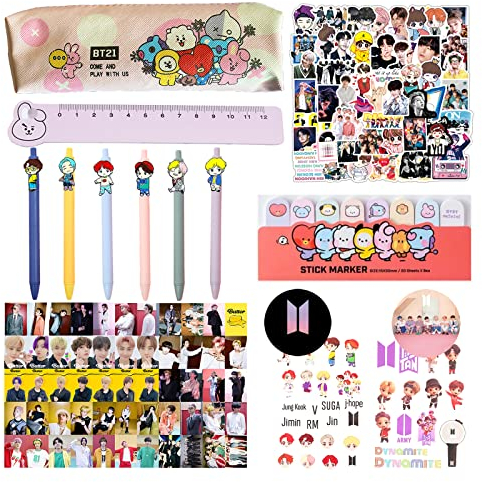 GUNBAK BTS Fanartikel BTS Merch Gifts Including Pencil Case Pen Ruler Stickers Sticky Note Button Pin Photocards Tattoo Stickers Kpop Merch