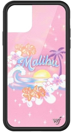Wildflower Frankies Bikinis Malibu High Hülle, kompatibel mit Apple iPhone 11 Pro, Sonnenrosa, Strand, trendig, schützender schwarzer Stoßfänger, 1,2 m Falltest-zertifiziert, kleines Unternehmen im