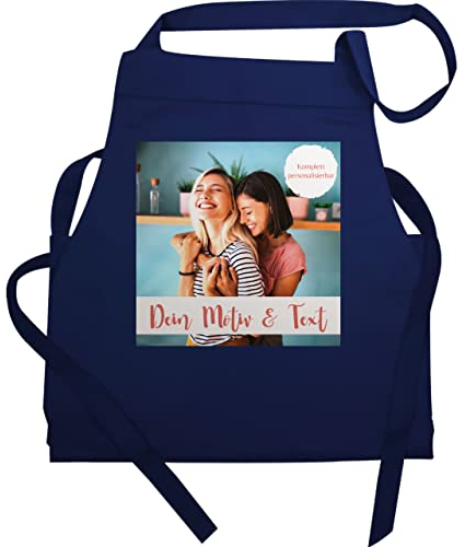 Schürze - Text Erwachsene - Foto Bild - 60x87 - Navy Blau - küchenschürze damen personalisierte kochschürze gestalten und schuerze backschürze weihnachten personalisierter eigenem herren