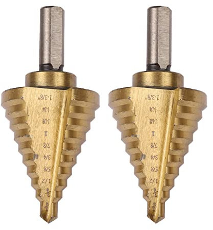 2 brocas de taladro paso a paso, acero de alta velocidad 10 pasos de 1/4 a 1-3/8 pulgadas