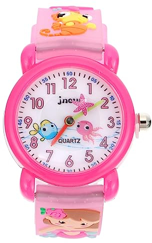 Mikikit Wickeltasche 1 Stück Kinderuhr Uhr Kinderuhren Kinderuhr Meerjungfrau Muster Uhr Kinderuhr Kinder Meerjungfrau Uhr Rot Wasserdicht Silikagel Schüler Kinderuhr Mädchen