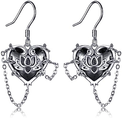 Lotusblume Ohrringe Silber 925 Hexen Herz Ohrhänger Schwarze Herz Lotus Ohrringe Gothic Schmuck Lotusblume Geschenke Damen