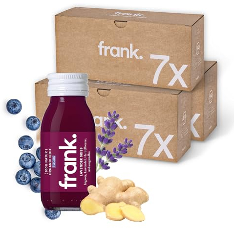 FRANK Relax Bio Ingwer Shot | 21 x 60 ml Ingwershot Flaschen | Ingwersaft mit Heidelbeere und Lavendel in Premium Qualität | Vegan | Nachhaltig im Glas | ohne Konservierungsstoffe