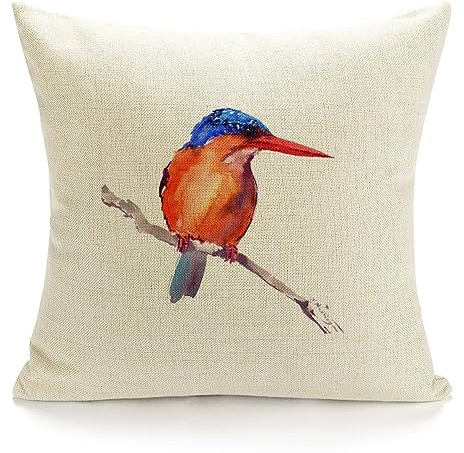 Icotoibabie Leinen-Überwurf-Kissenbezüge, Blauohren, Eisvogel, doppelseitig, dekorativ, für Couch, Sofa, Outdoor, 45,7 x 45,7 cm