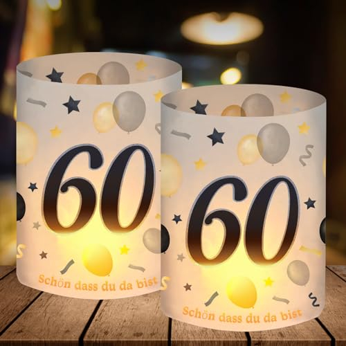 12 Windlicht Tischdeko 60 Geburtstag, Deko 60 Geburtstag Mann Frau, 60 Jahre Happy Birthday Tischdeko, Geeignet für Teelichter oder Kerzen