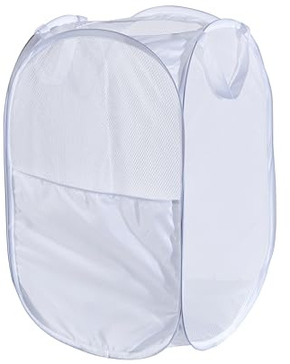 WEBEASY Laundry Basket, 1pc Pack Foldable Laundry Hamper Pop Up with Durable Handles, Portable Mesh Washing Laundry Bag with Handle Great for Home Kids Room College Dorm Travel (White)