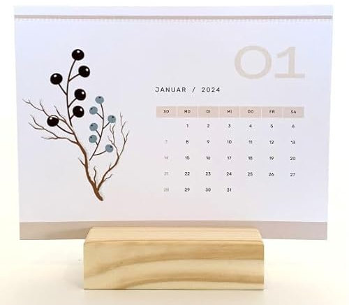 Tischkalender 2024 mit Holzfuß, quer, zum aufstellen, Kalender 2024, Tischkalender, Schuljahr 2024, Lehrerkalender, Schülerkalender, Querkalender, Planner
