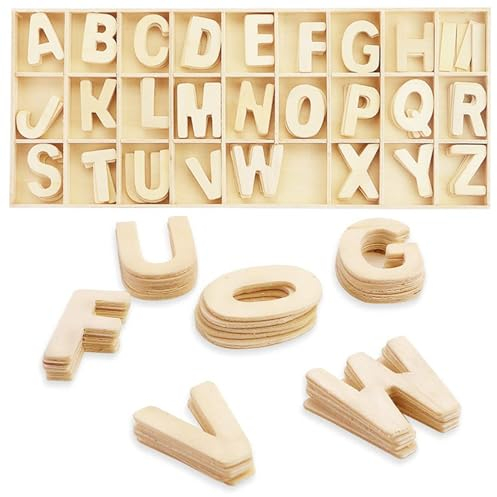 QianFenShi 130 Stück Holzbuchstaben 3cm,Holzbuchstaben Klein,Holzbuchstaben Basteln,Holz Buchstaben,Buchstaben Holz,Buchstaben,Großbuchstaben A-Z,für DIY,Kunsthandwerk,Deko,Party
