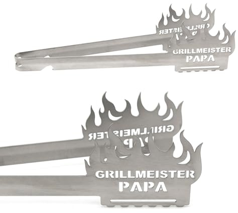 Grill-Zangen.de Grillzange, Spülmaschinengeeignet, Geschenkidee, Männergeschenk, Vatertag, Geburtstag, Grillgeschenk, Edelstahl, Silber, 31 cm