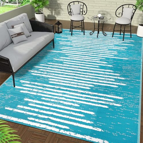 Falflor Alfombra reversible de plástico para exteriores, 150 x 245 cm, impermeable, para exteriores, alfombra de paja de plástico para exteriores, para caravana, patio, playa, picnic, balcón (verde