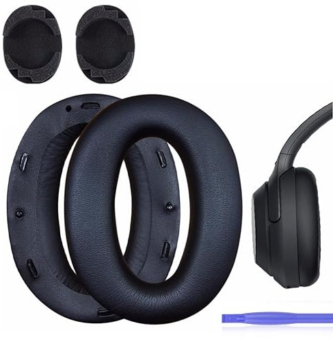 WH-1000XM2 Ersatz-Ohrpolster mit Geräuschisolierung, kompatibel mit Sony WH1000XM2 und Sony MDR-1000X Over-Ear-Kopfhörern, zusätzliche Dicke und Kunststoffstab, Schwarz
