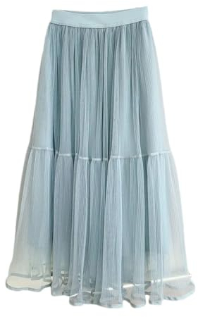 Generisch Damen Basic Midi-Tüllrock, elastisch, hohe Taille, Netzstoff, formell, Abschlussball, Party, Tutu, Faltenröcke, hellblau, Einheitsgröße