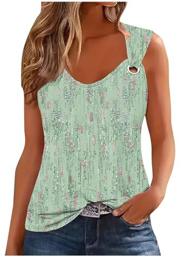 TheSosy Women's Tank Top Casual V-Neck Camisole Retro Print Sleeveless Tee Shirts Blouse Ladies Casual Loose Summer Vests Tops Women's Printed Camisole Summer Tops UK Green M