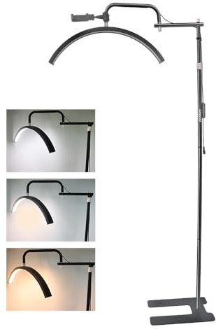 Andoer Lámpara de Escritorio de Media Luna, LED 3200K-5600K Regulable con Soporte de Luz, Soporte para Teléfono y Control Remoto para Salón de Belleza, Maquillaje y Fotografía