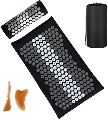 BULZEU Akupressurmatte mit Kissen, Akupressur Set gegen Nacken und Rückenschmerzen, Akupunkturmatte Acupressure Mat Massagematte zur Wohltuenden Entspannung und Massage(B)
